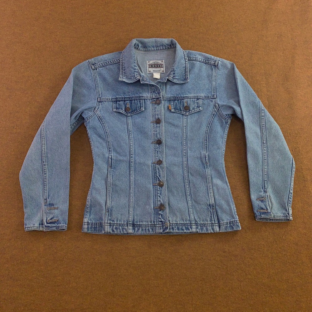 Levis Womens XL Blue Light Wash Orange Tab Cotton Denim Trucker Jacket